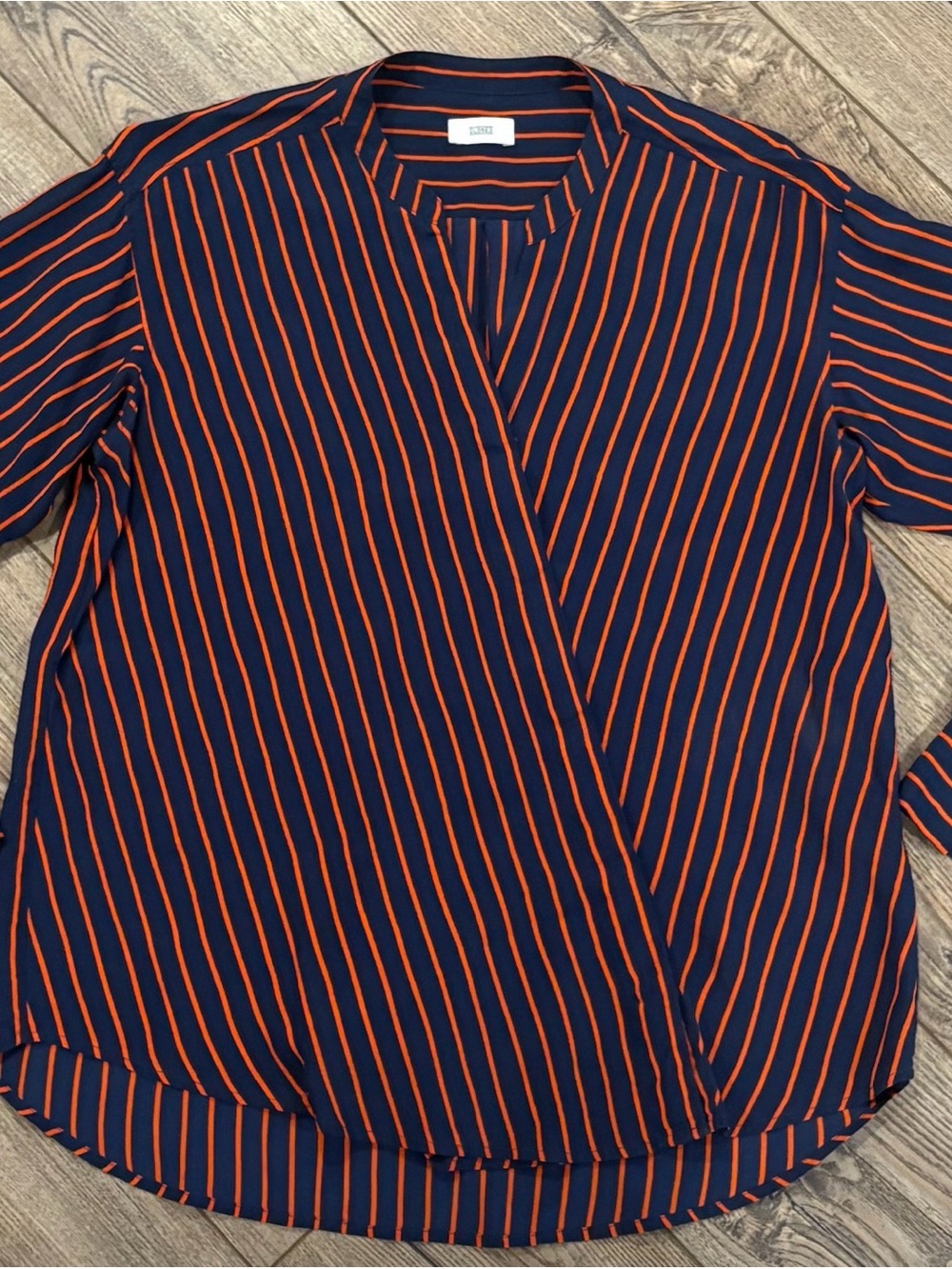 Luxury closed brand silk navy orange crossover striped top shirt blouse fancy